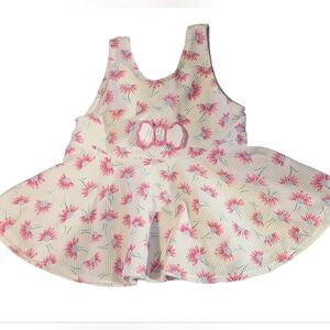 90s Vintage Miniwear Pink & White Floral Infant Girl‎ Dress Bow